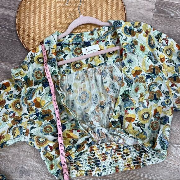 Anthropologie twist front boho floral printed balloon sleeve blouse - Picture 4 of 7